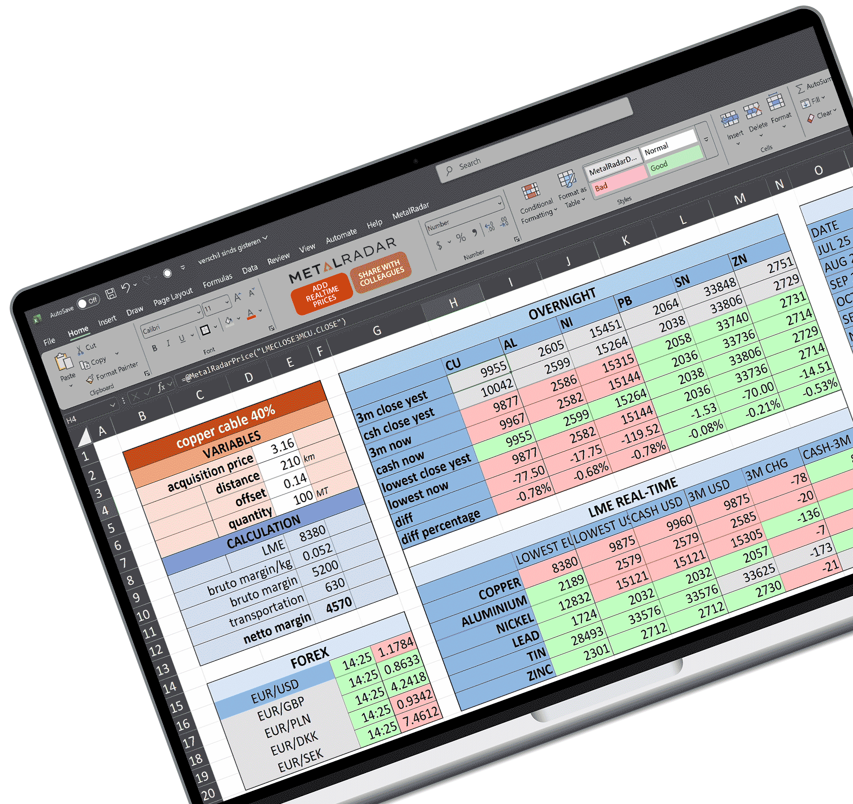 Metal Radar's Excel plugin